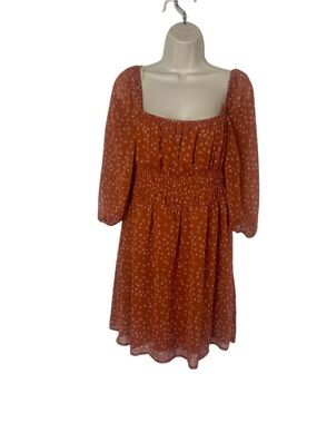 Trixxi Rust Floral Square-Neck Midi Dress